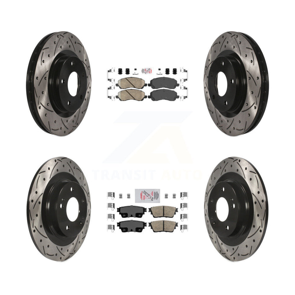 Front Rear Ceramic Pad Coated Drilled Slot Disc Brake Rotors Kit For Mitsubishi Outlander KDA-100673