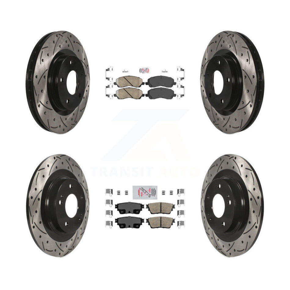 Front Rear Ceramic Pad Coated Drilled Slot Disc Brake Rotors Kit For Mitsubishi Outlander KDA-100674