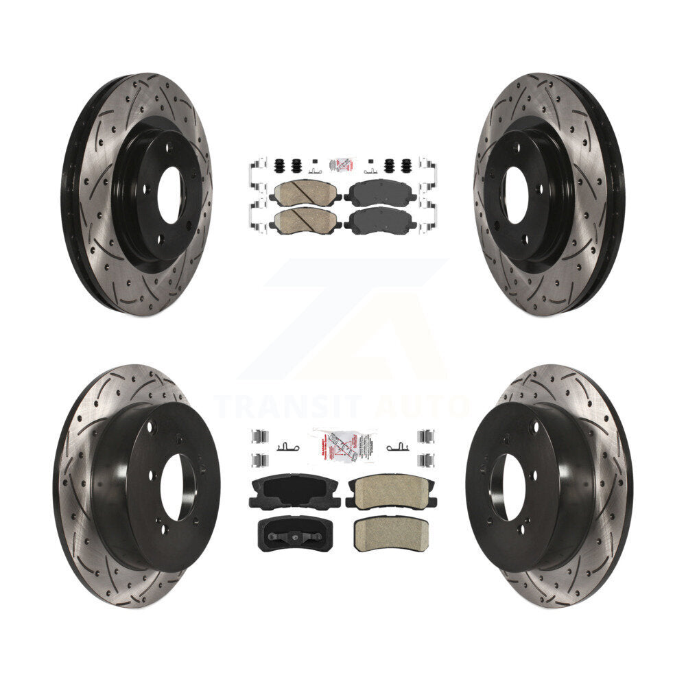 Front Rear Ceramic Pad Coated Drilled Slot Disc Brake Rotors Kit For Mitsubishi Outlander KDA-100675