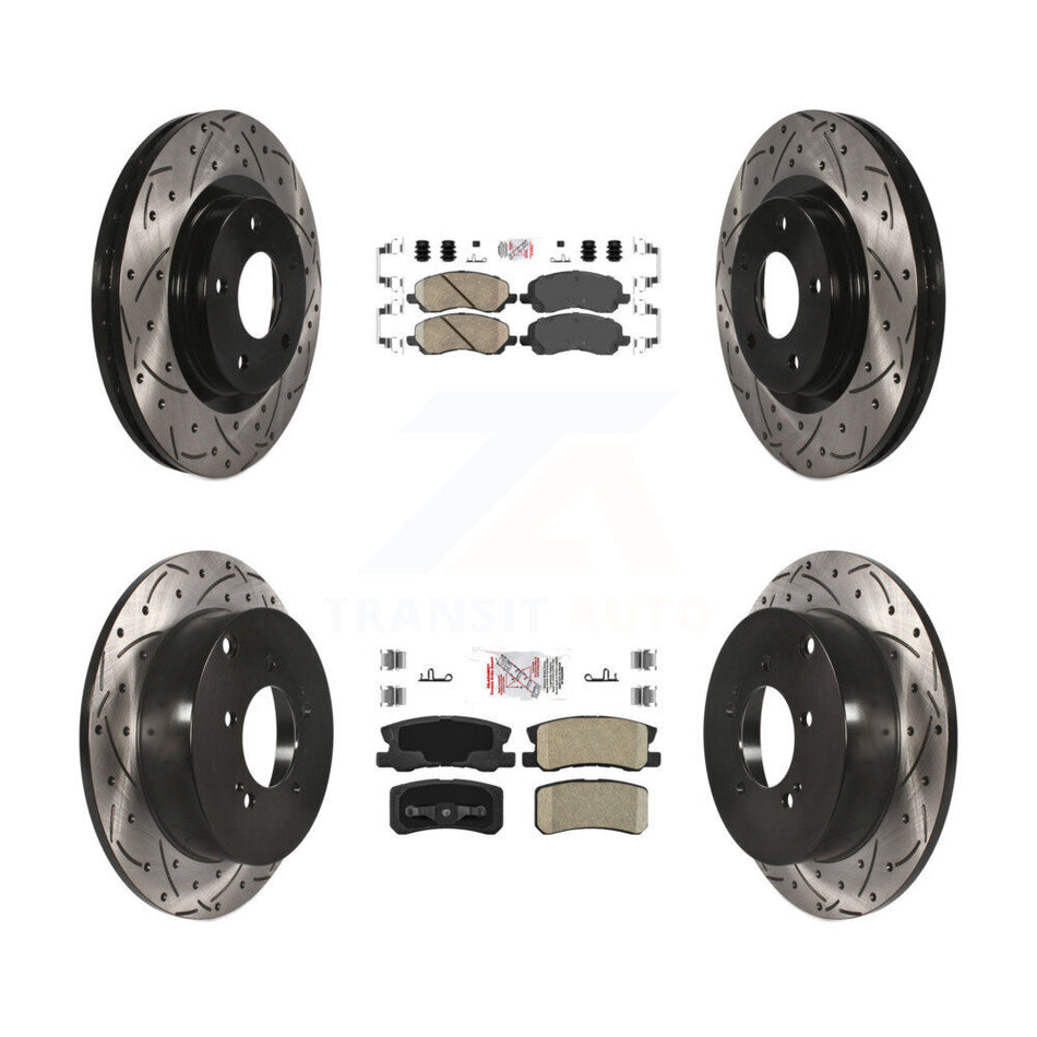 Front Rear Ceramic Pad Coated Drilled Slot Disc Brake Rotors Kit For Mitsubishi Outlander KDA-100675