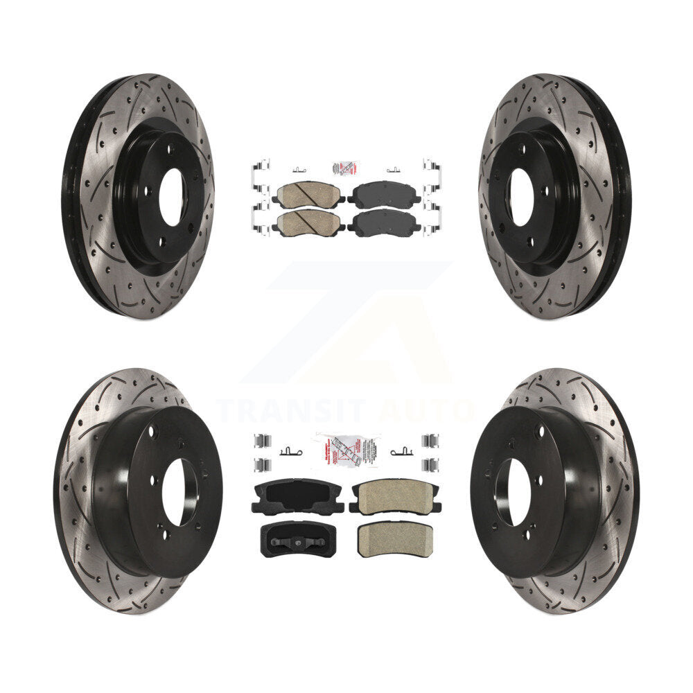 Front Rear Ceramic Pad Coated Drilled Slot Disc Brake Rotors Kit For Mitsubishi Outlander KDA-100677