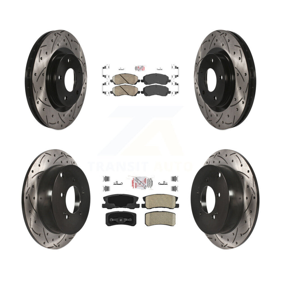 Front Rear Ceramic Pad Coated Drilled Slot Disc Brake Rotors Kit For Mitsubishi Outlander KDA-100677