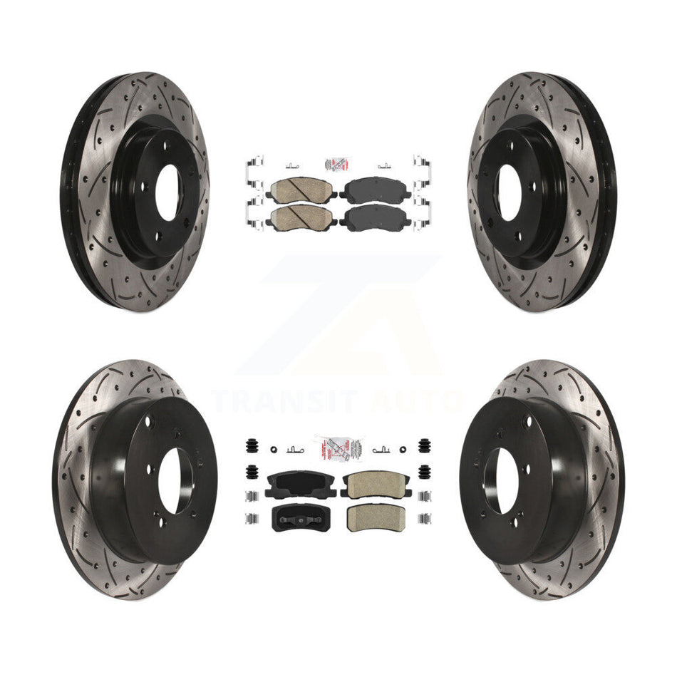 Front Rear Ceramic Pad Coated Drilled Slot Disc Brake Rotors Kit For Mitsubishi Outlander KDA-100678