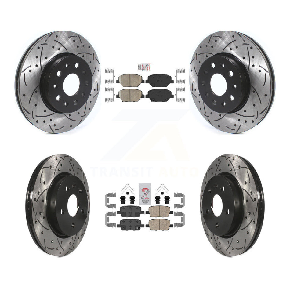 Front Rear Ceramic Pad & Coated Drilled Slotted Disc Brake Rotor Kit For Chevrolet Camaro KDA-100692