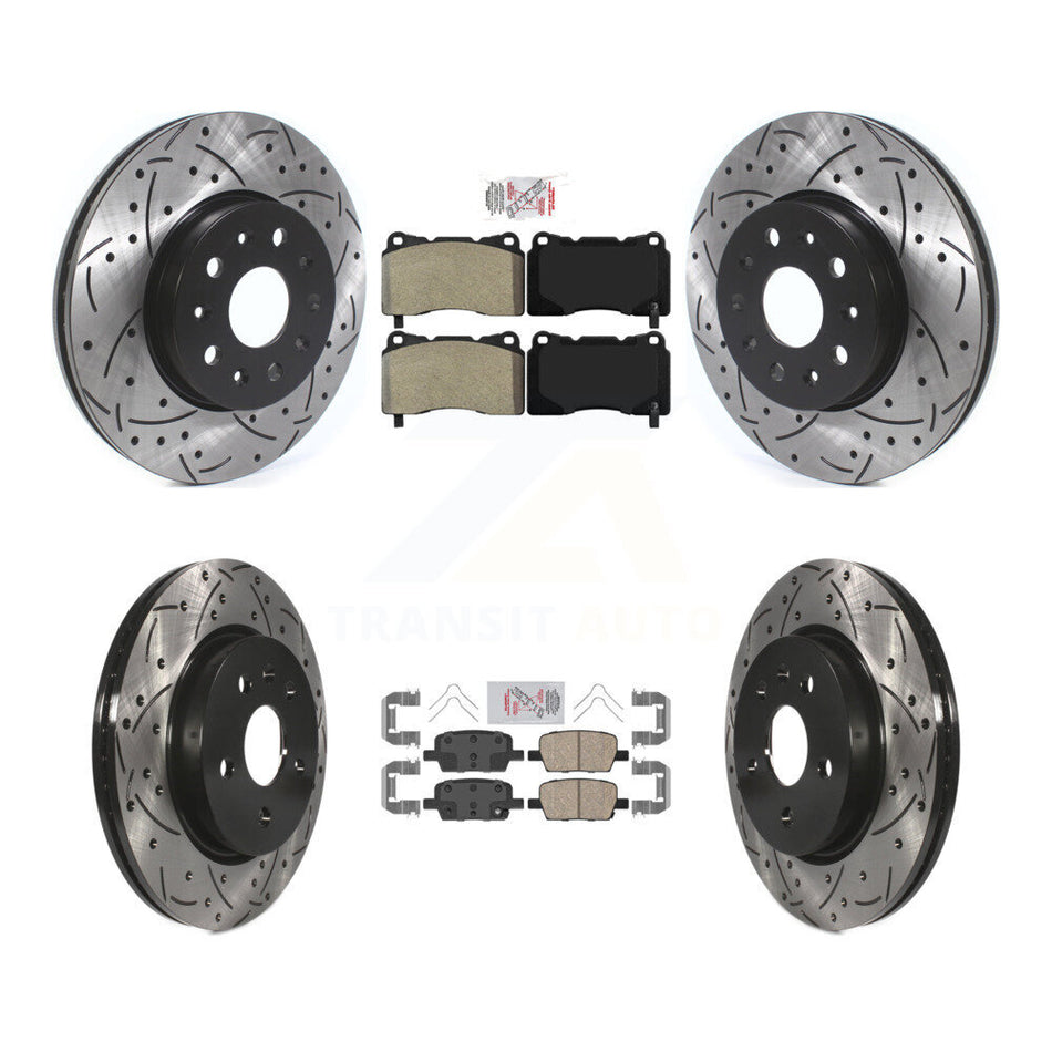 Front Semi-Metallic Rear Ceramic Pad Drill Slot Brake Rotors Kit For Chevrolet Camaro CT6 KDA-100695