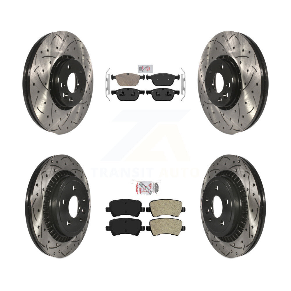Front Ceramic Rear Semi-Metallic Pad Drill Slot Brake Rotors Kit For 2010-2015 Volvo XC60 KDA-100708