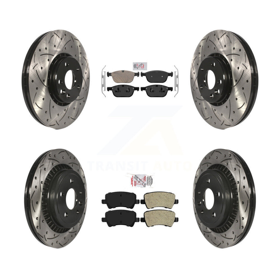 Front Ceramic Rear Semi-Metallic Pad Drill Slot Brake Rotors Kit For 2010-2015 Volvo XC60 KDA-100708