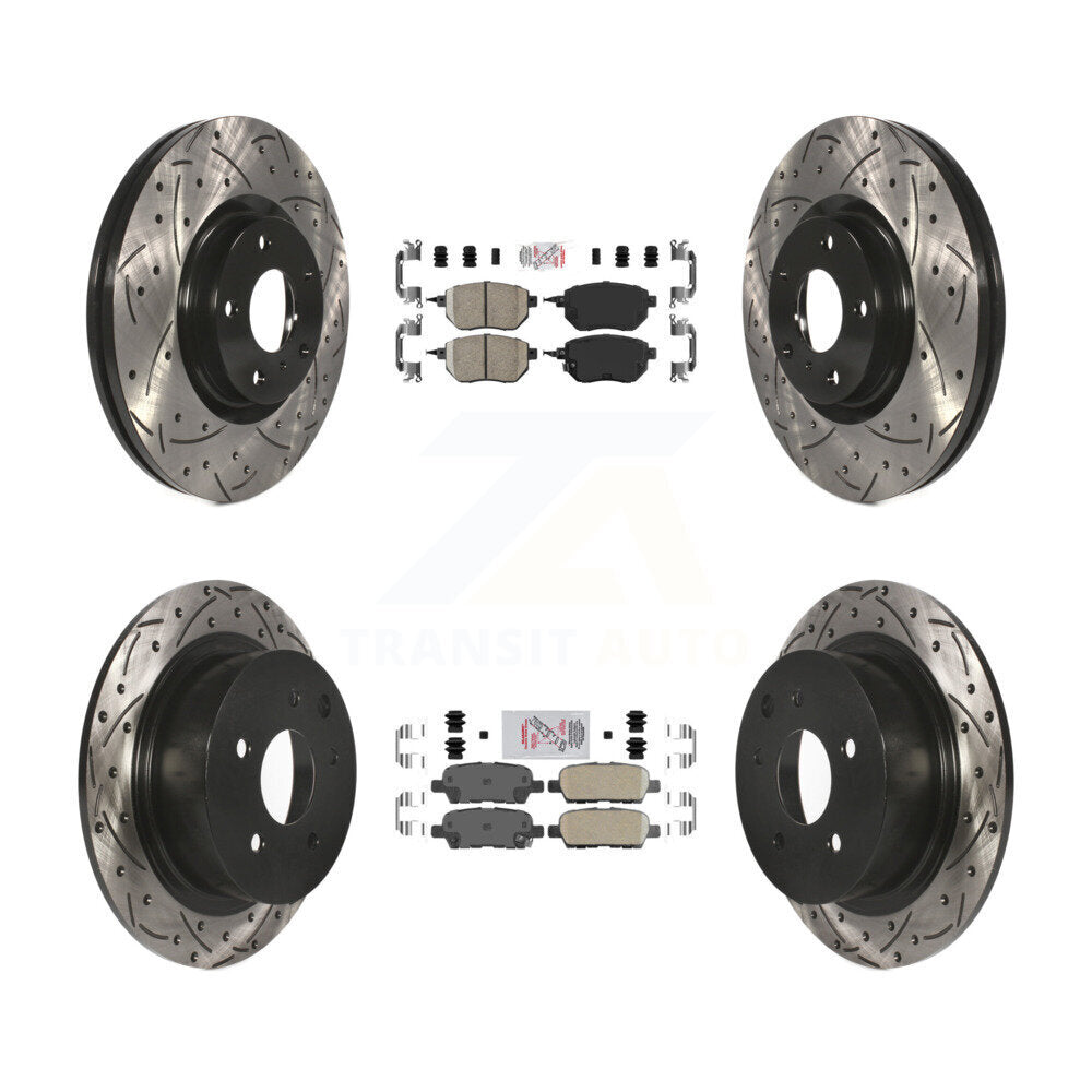 Front Rear Ceramic Pad Coated Drilled Slot Disc Brake Rotors Kit For Nissan Altima Maxima KDA-100749