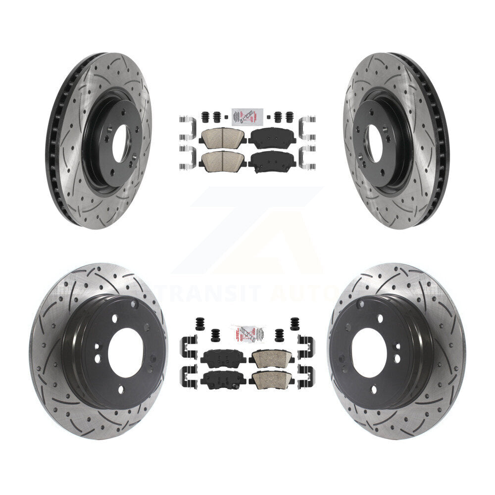 Front Rear Ceramic Pad And Coated Drilled Slotted Disc Brake Rotors Kit For Hyundai Azera KDA-100757