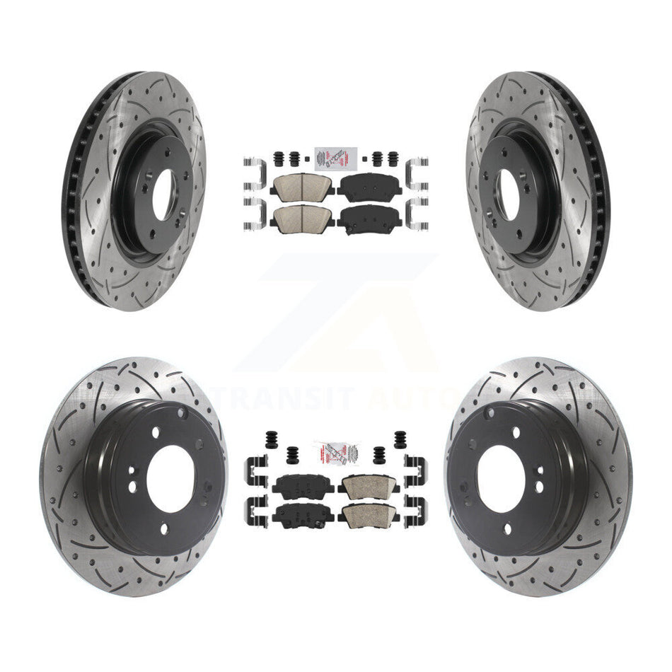 Front Rear Ceramic Pad And Coated Drilled Slotted Disc Brake Rotors Kit For Hyundai Azera KDA-100757