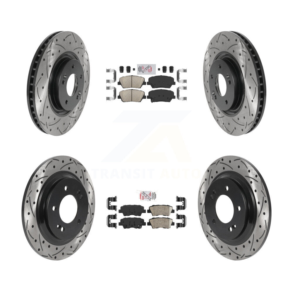 Front Rear Ceramic Pad & Drilled Slot Brake Rotor Kit For 2016-2017 Hyundai Azera Limited KDA-100766