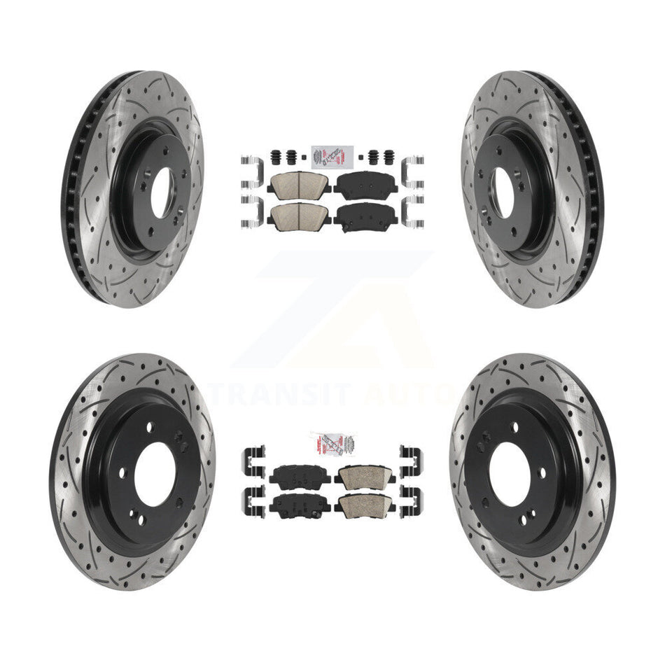Front Rear Ceramic Pad & Drilled Slot Brake Rotor Kit For 2016-2017 Hyundai Azera Limited KDA-100766