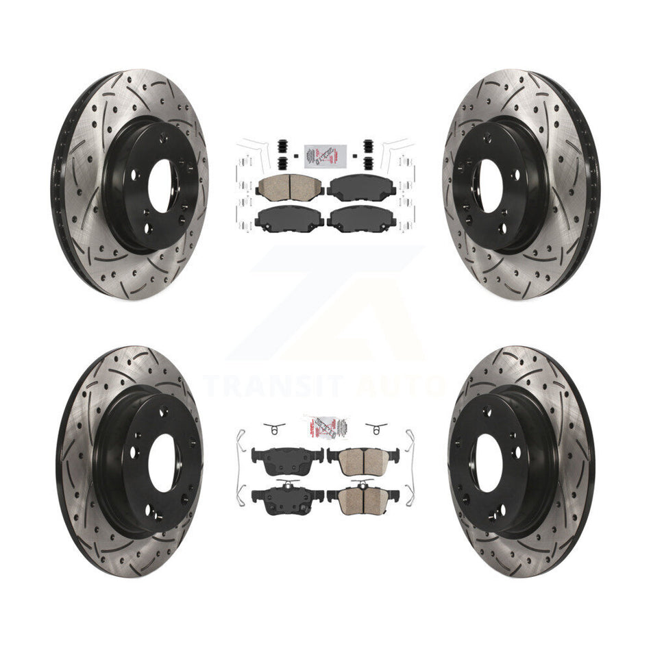 Front Rear Ceramic Pads And Coated Drilled Slotted Disc Brake Rotors Kit For Honda Civic KDA-100780