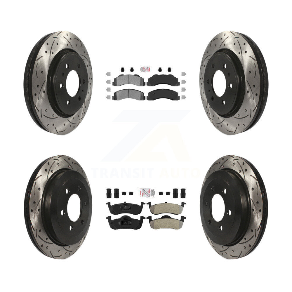 Front Rear Semi-Metallic Pad Drill Slot Disc Brake Rotors Kit For Ford Expedition Lincoln KDA-100803