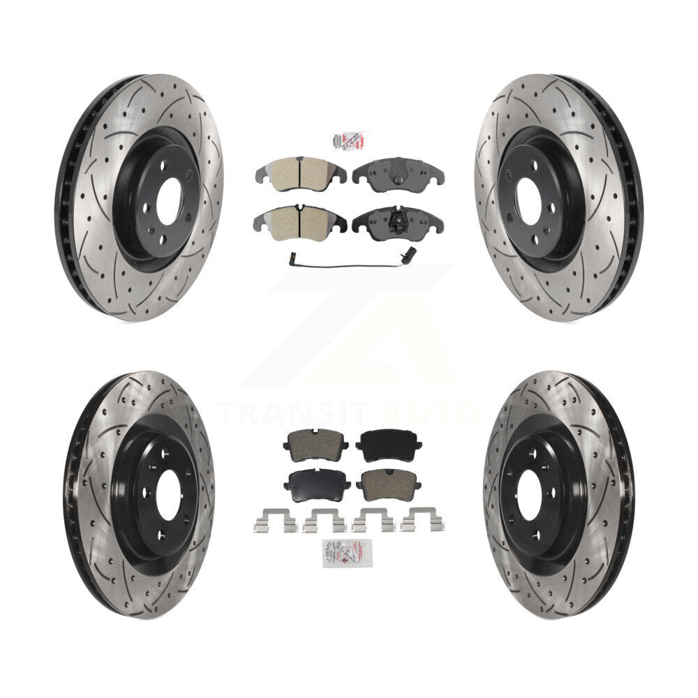 Front Rear Semi-Metallic Pad And Coated Drilled Slotted Disc Brake Rotors Kit For Audi A6 KDA-100819