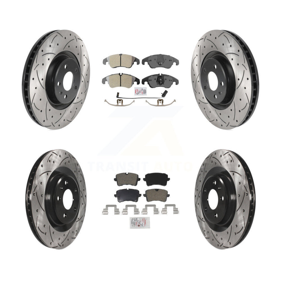 Front Rear Semi-Metallic Pad And Coated Drilled Slotted Disc Brake Rotors Kit For Audi A6 KDA-100819