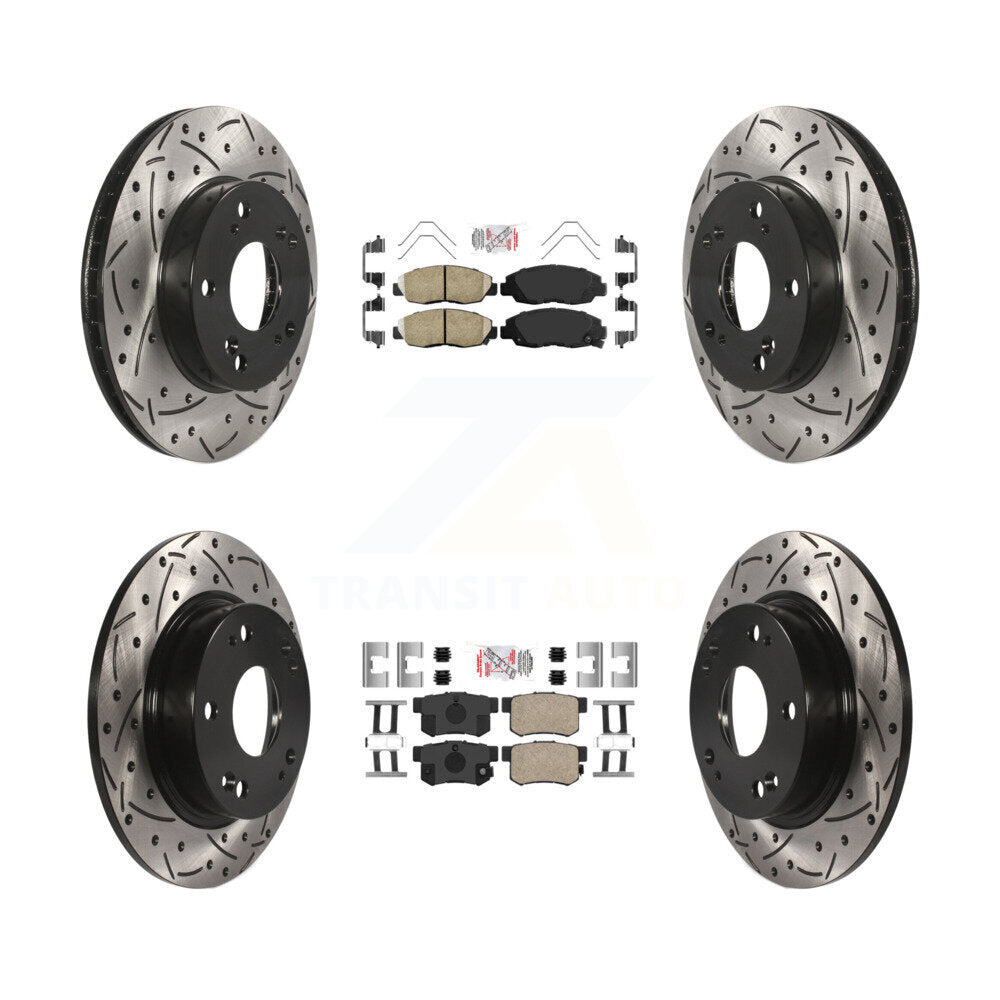 Front Rear Ceramic Pads And Coated Drilled Slotted Disc Brake Rotors Kit For Honda Civic KDA-100824