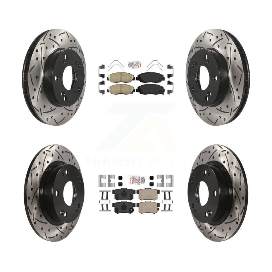 Front Rear Ceramic Pads And Coated Drilled Slotted Disc Brake Rotors Kit For Honda Civic KDA-100824