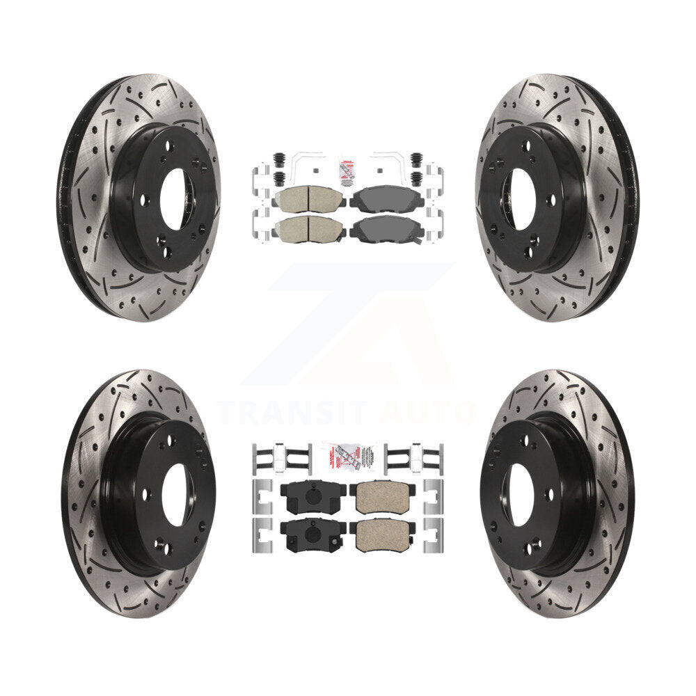 Front Rear Ceramic Pads And Coated Drilled Slotted Disc Brake Rotors Kit For Honda Civic KDA-100826