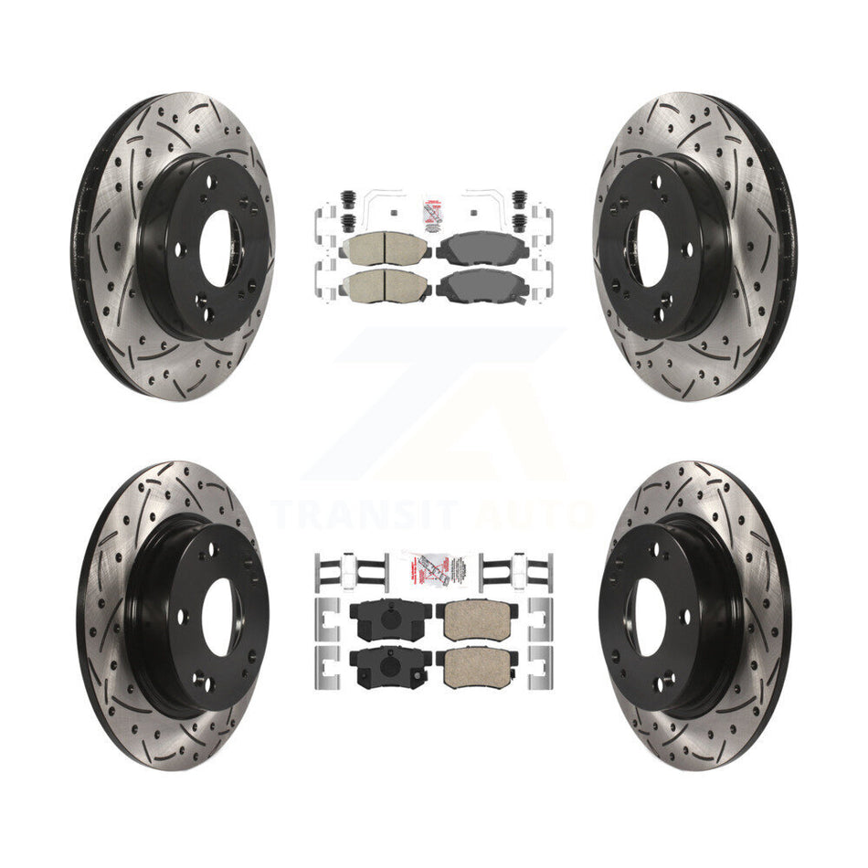 Front Rear Ceramic Pads And Coated Drilled Slotted Disc Brake Rotors Kit For Honda Civic KDA-100826