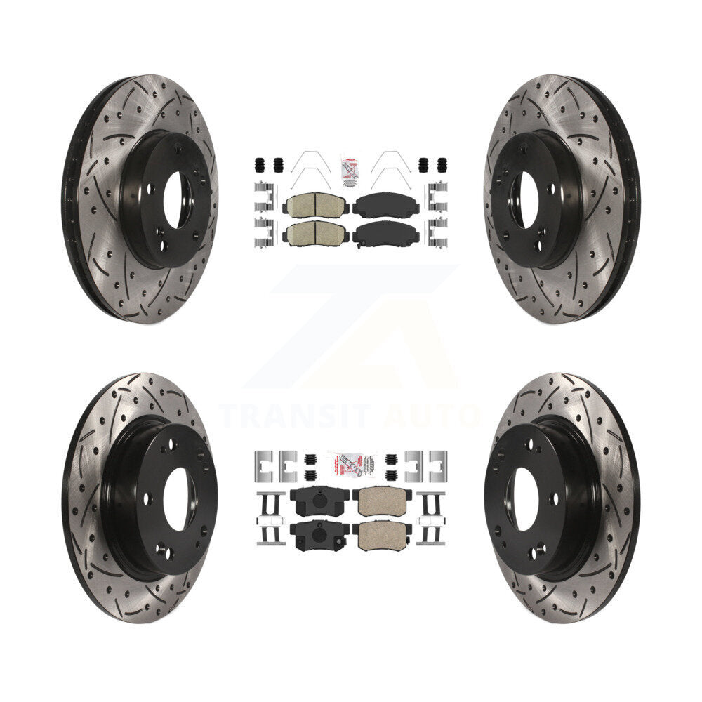 Front Rear Ceramic Pads And Coated Drilled Slotted Disc Brake Rotors Kit For Acura CSX KDA-100829
