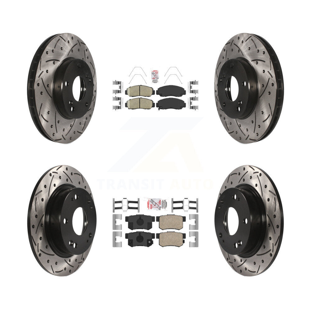 Front Rear Ceramic Pads And Coated Drilled Slotted Disc Brake Rotors Kit For Acura CSX KDA-100830