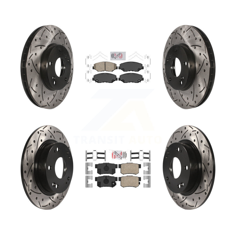 Front Rear Ceramic Pads And Coated Drilled Slotted Disc Brake Rotors Kit For Honda Civic KDA-100832