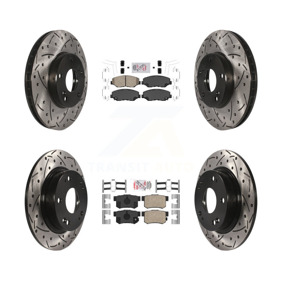 Front Rear Ceramic Pads And Coated Drilled Slotted Disc Brake Rotors Kit For Honda Civic KDA-100834