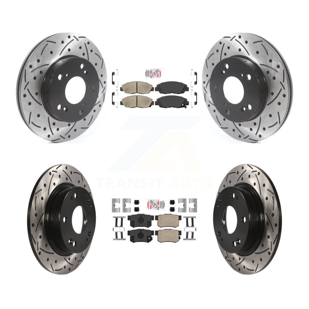 Front Rear Ceramic Pads And Coated Drilled Slotted Disc Brake Rotors Kit For Honda Civic KDA-100837