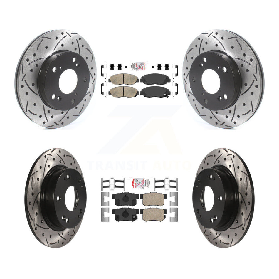 Front Rear Ceramic Pads And Coated Drilled Slotted Disc Brake Rotors Kit For Honda Civic KDA-100838