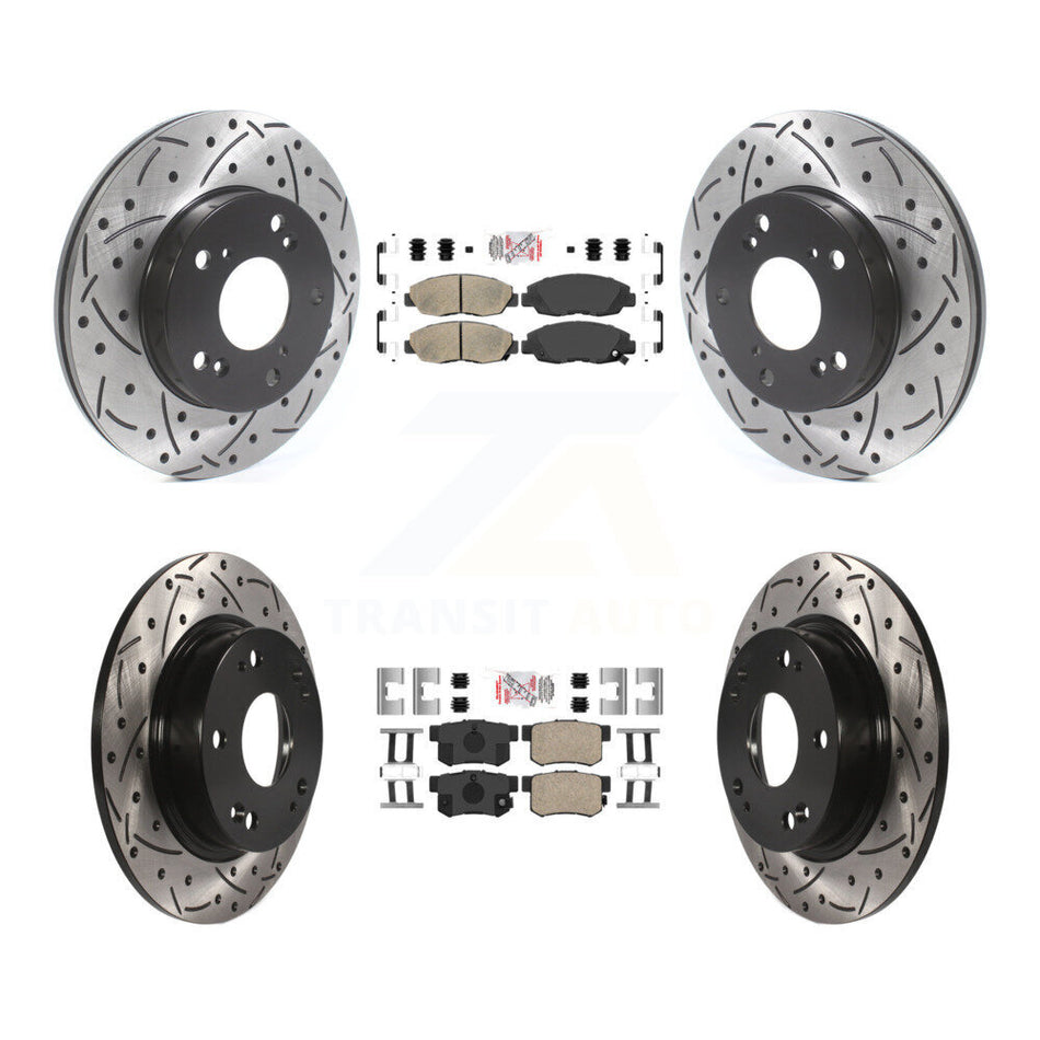 Front Rear Ceramic Pads And Coated Drilled Slotted Disc Brake Rotors Kit For Honda Civic KDA-100839