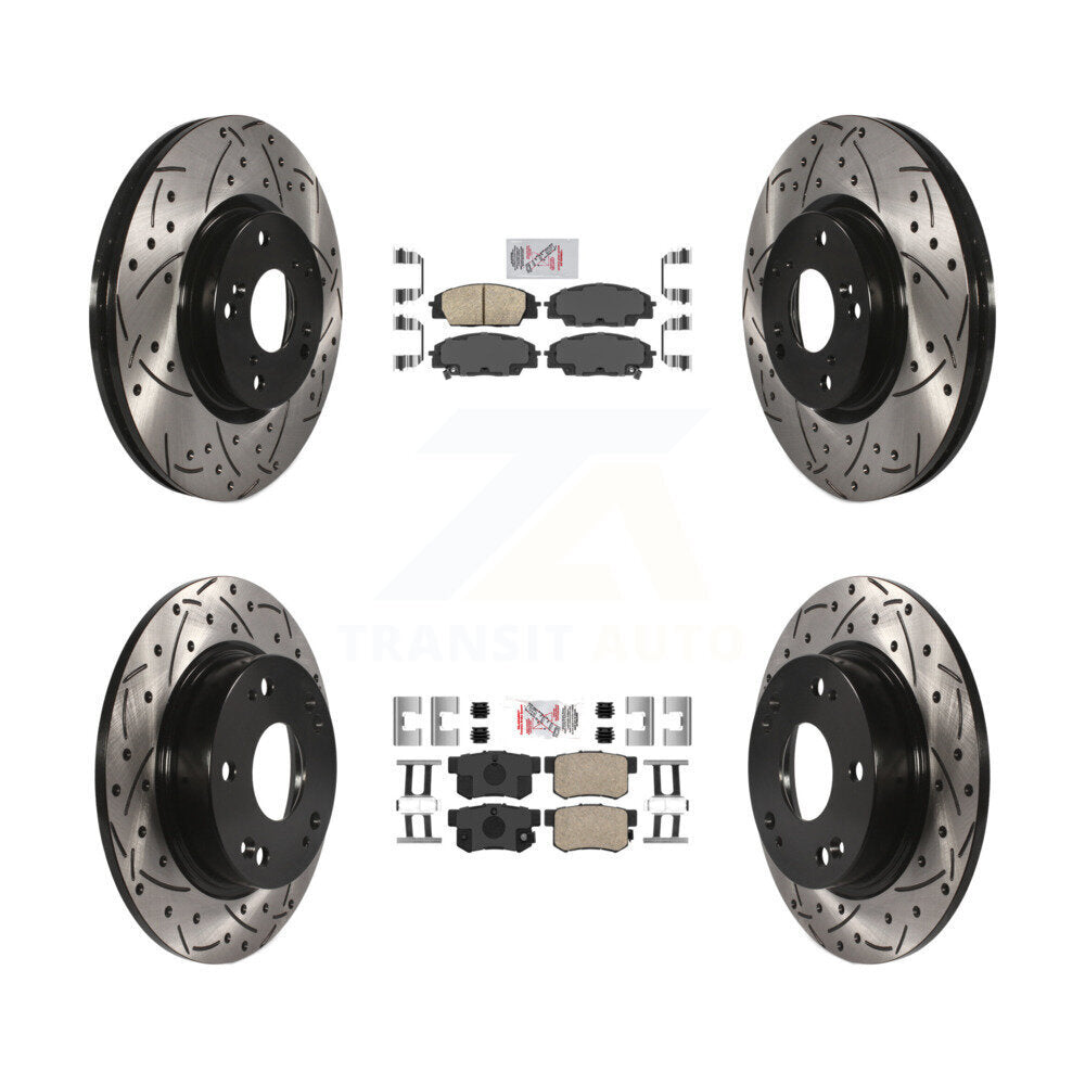 Front Rear Ceramic Pad Coated Drilled Slot Disc Brake Rotor Kit For Honda Civic Acura CSX KDA-100841