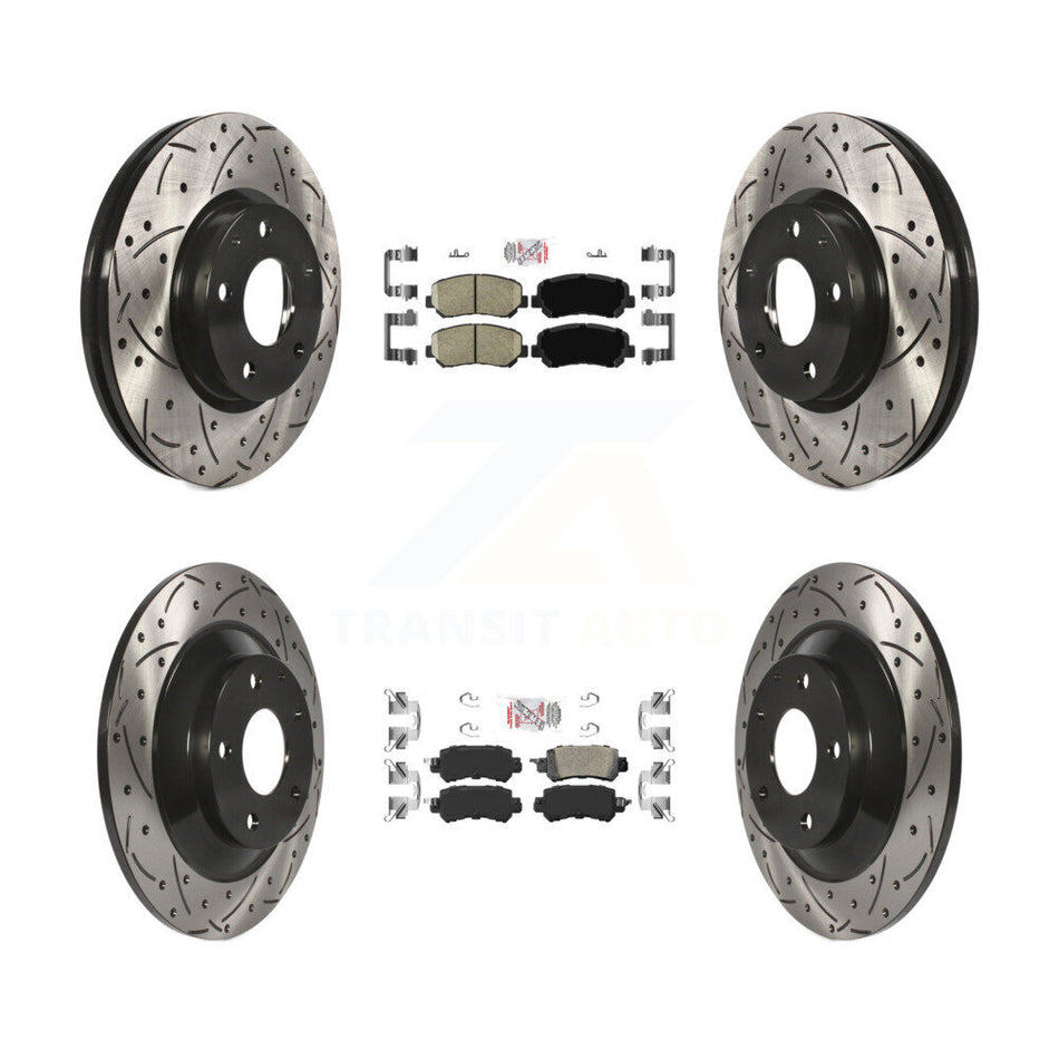 Front Rear Ceramic Pad Coated Drilled Slot Disc Brake Rotors Kit For 2013-2015 Mazda CX-5 KDA-100853