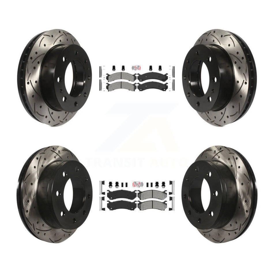 Front Rear Semi-Metallic Pad Drill Slot Brake Rotors Kit For Chevrolet GMC Sierra 2500 HD KDA-100880