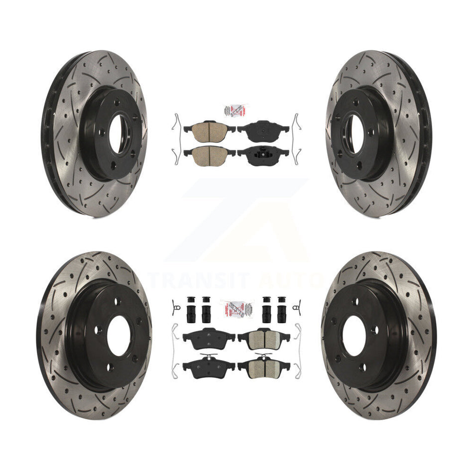 Front Rear Ceramic Pads And Coated Drilled Slotted Disc Brake Rotors Kit For Ford Focus KDA-100938