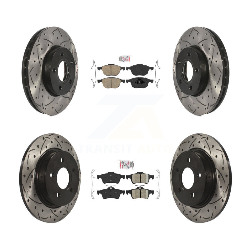 Front Rear Ceramic Pads And Coated Drilled Slotted Disc Brake Rotors Kit For Ford Focus KDA-100939