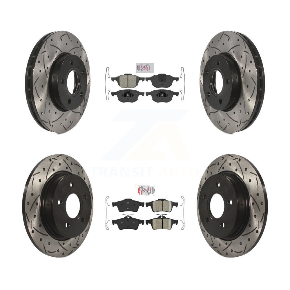 Front Semi-Metallic Rear Ceramic Pad Coat Drill Slot Disc Brake Rotors Kit For Ford Focus KDA-100942