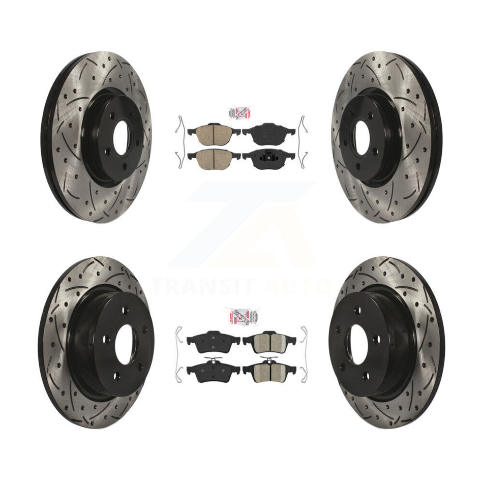 Front Rear Ceramic Pad Coated Drilled Slot Disc Brake Rotors Kit For Ford Transit Connect KDA-100946