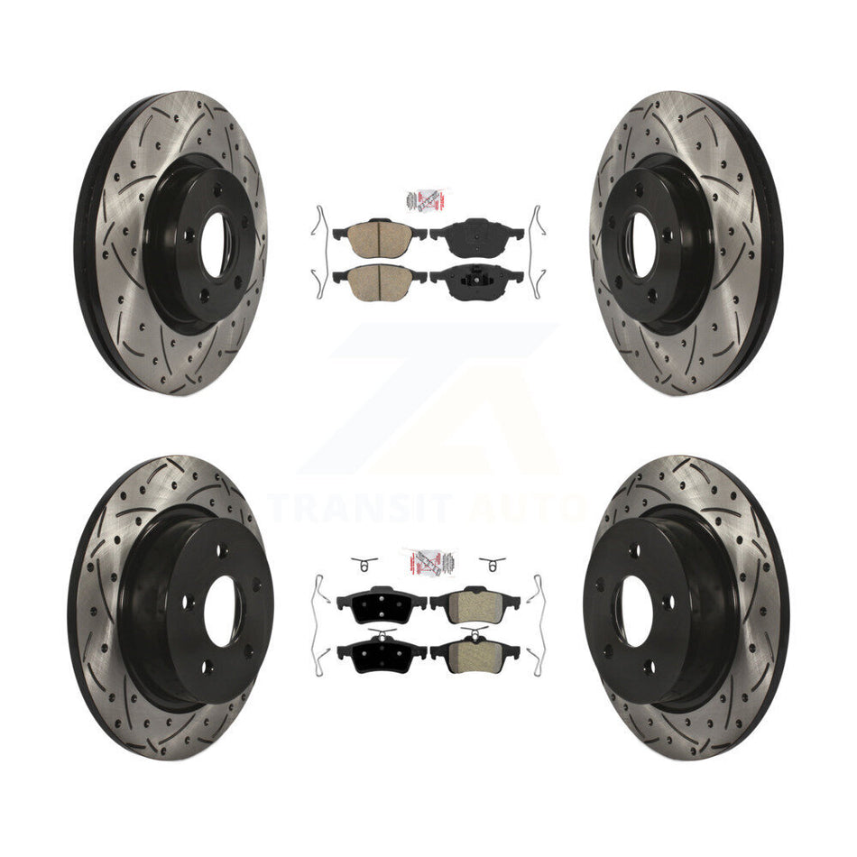 Front Ceramic Rear Semi-Metallic Pad & Drilled Slot Brake Rotor Kit For Ford Escape C-Max KDA-100949