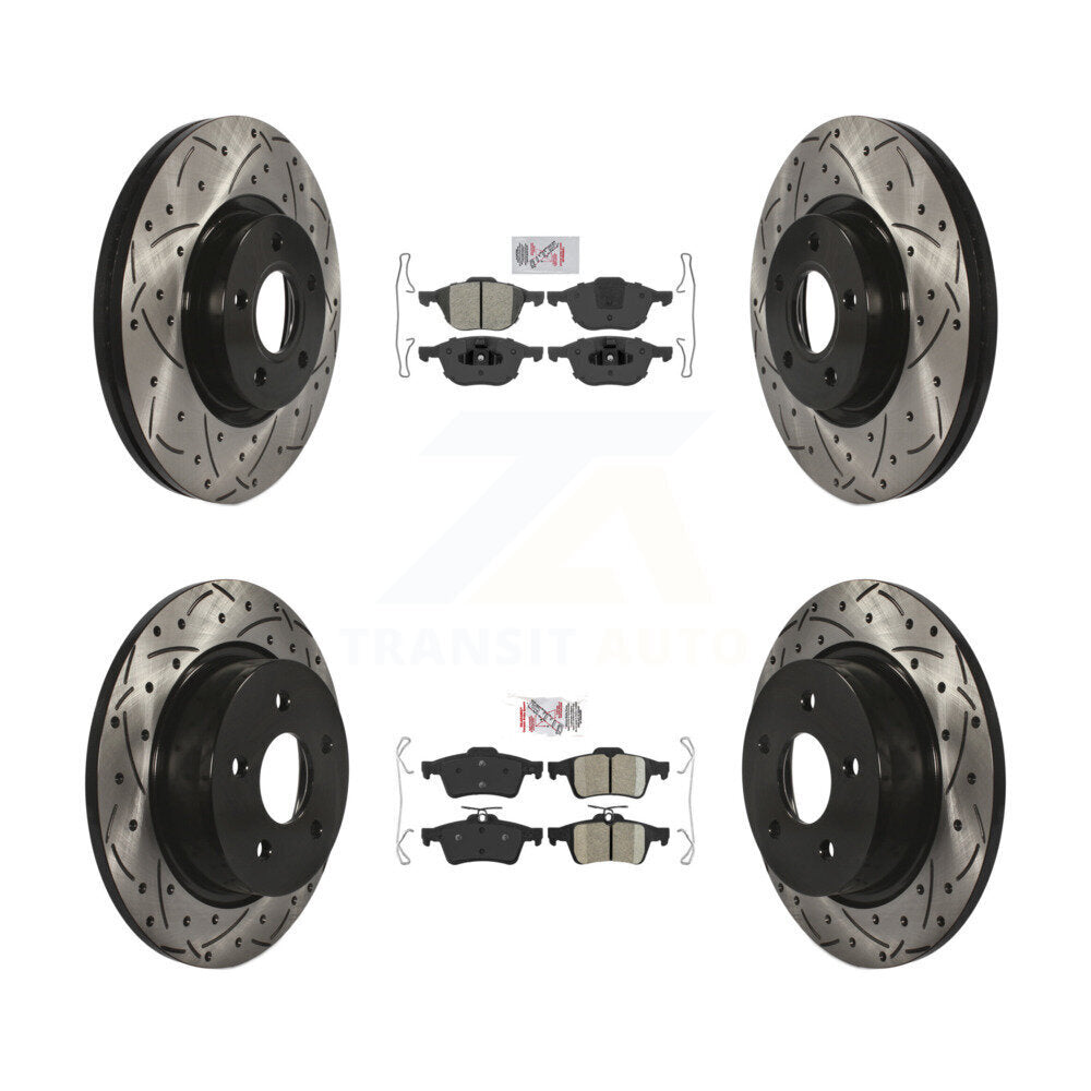 Front Semi-Metallic Rear Ceramic Pad & Drilled Slot Brake Rotor Kit For Ford Escape C-Max KDA-100956