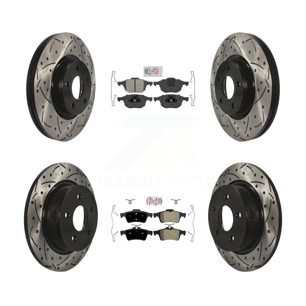 Front Rear Semi-Metallic Pad Coated Drill Slot Disc Brake Rotor Kit For Ford Escape C-Max KDA-100958