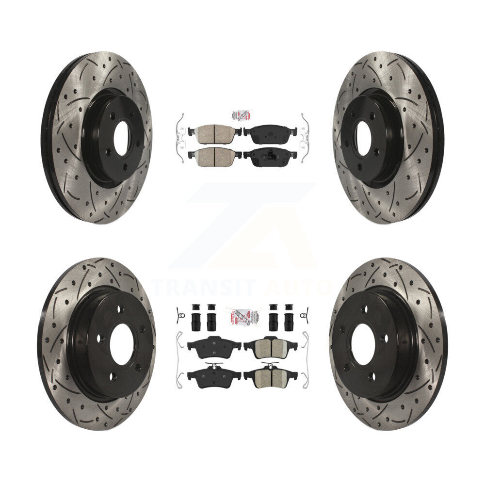 Front Rear Ceramic Pad Coated Drill Slot Disc Brake Rotor Kit For 2013-2018 Ford Focus ST KDA-100962