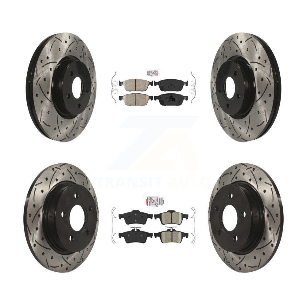 Front Rear Ceramic Pad Coated Drill Slot Disc Brake Rotor Kit For 2013-2018 Ford Focus ST KDA-100963