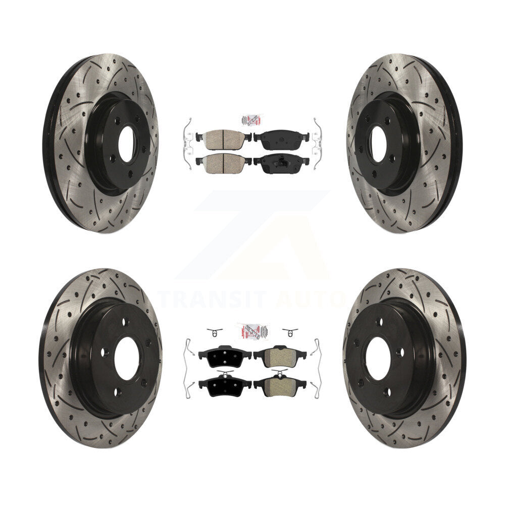 Front Ceramic Rear Semi-Metallic Pad Drilled Slot Brake Rotor Kit For 13-18 Ford Focus ST KDA-100964