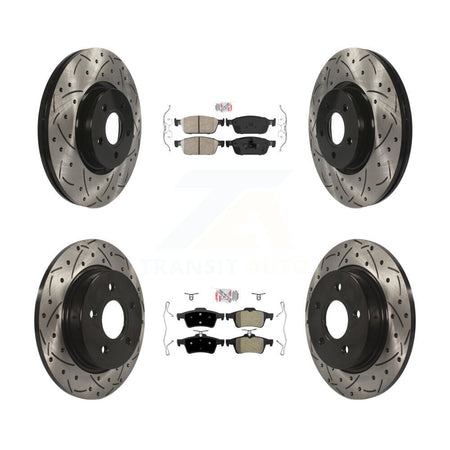 Front Ceramic Rear Semi-Metallic Pad Drilled Slot Brake Rotor Kit For 13-18 Ford Focus ST KDA-100964