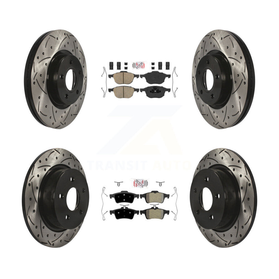 Front Ceramic Rear Semi-Metallic Pad & Drilled Slot Brake Rotor Kit For Ford Escape C-Max KDA-100972
