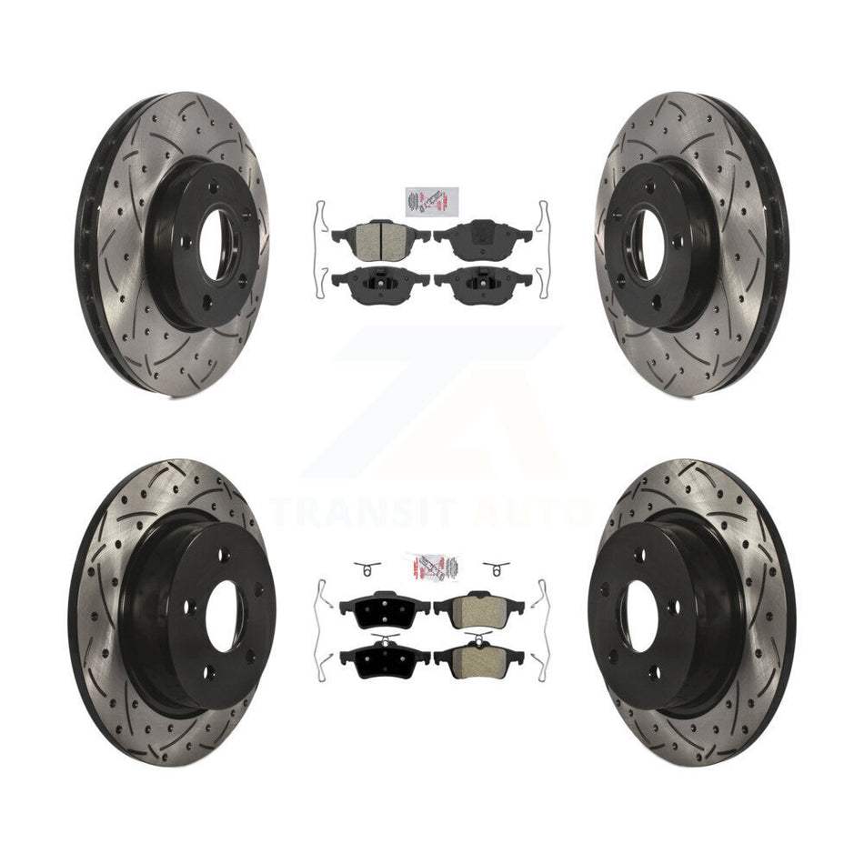 Front Rear Semi-Metallic Pad & Coated Drilled Slotted Disc Brake Rotor Kit For Ford C-Max KDA-100976