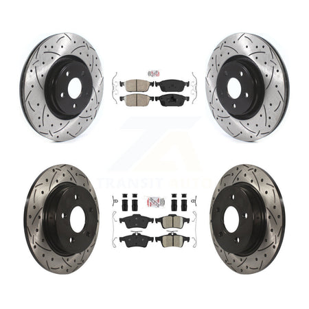 Front Rear Ceramic Pad Coated Drill Slot Disc Brake Rotor Kit For 2013-2018 Ford Focus ST KDA-100977