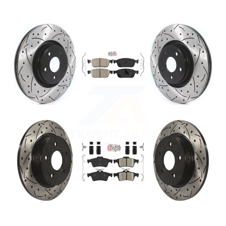 Front Rear Ceramic Pad Coated Drill Slot Disc Brake Rotor Kit For 2013-2018 Ford Focus ST KDA-100977