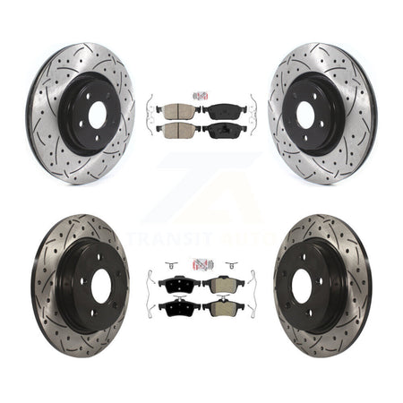 Front Ceramic Rear Semi-Metallic Pad Drilled Slot Brake Rotor Kit For 13-18 Ford Focus ST KDA-100979